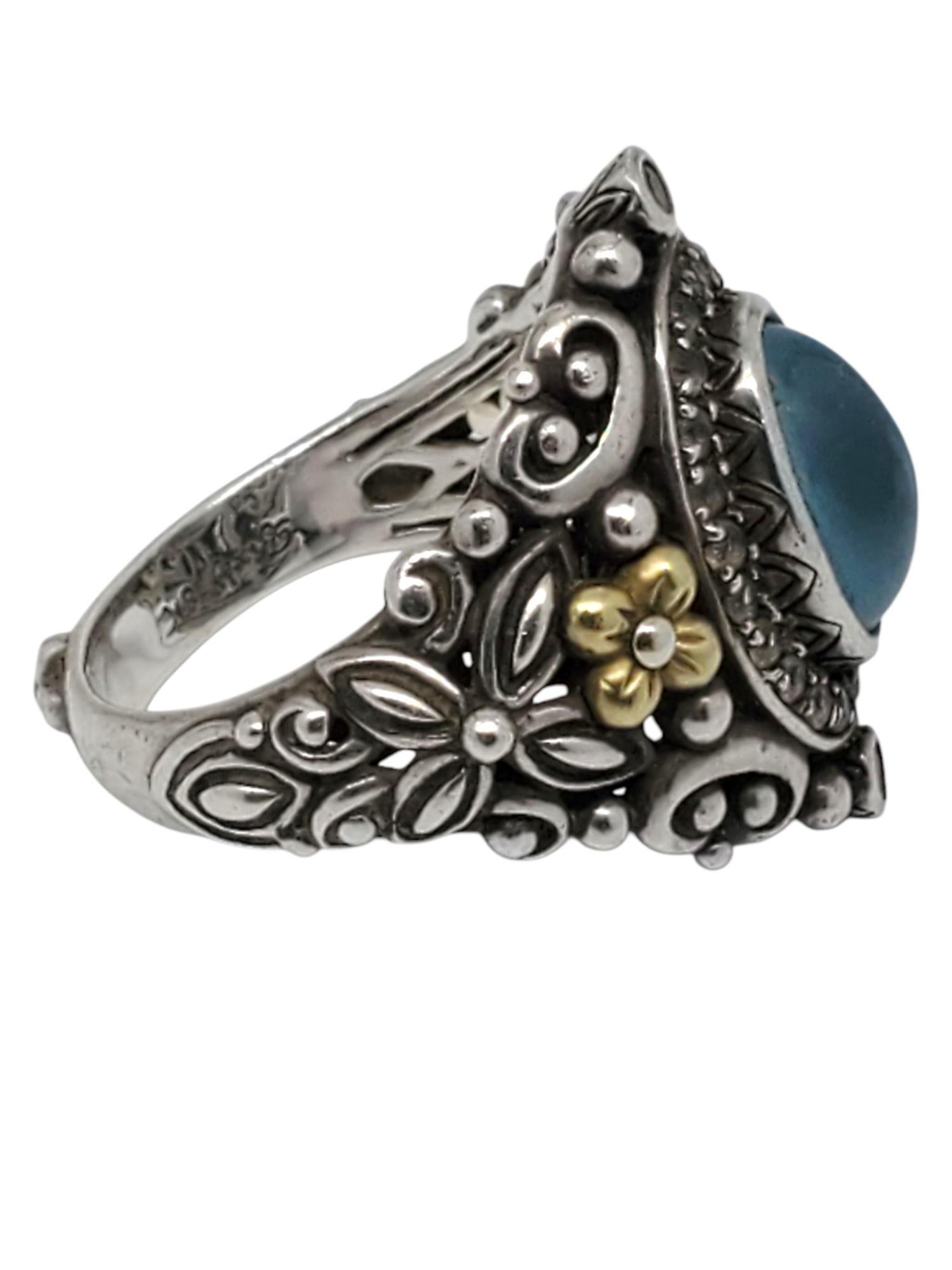 Anello Barbara Bixby Shangri La in argento sterling e oro giallo 18 carati con topazio #21442 In condizioni buone in vendita a Washington Depot, CT