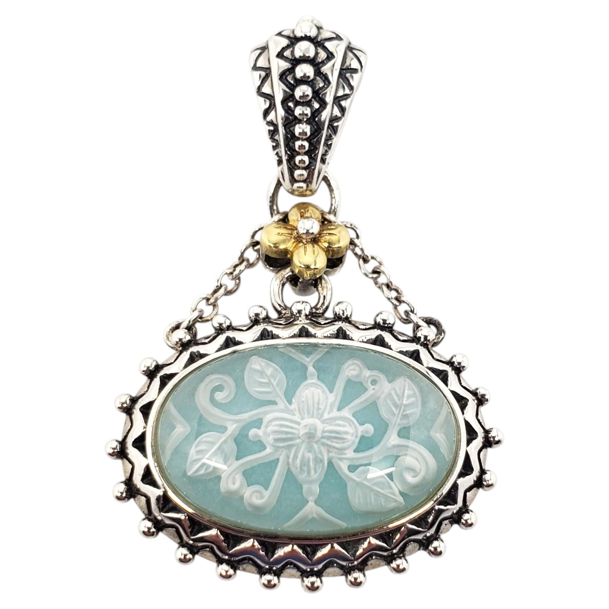 Barbara Bixby Sterling 18k Yellow Gold Carved Green Chalcedony Pendant #24631
