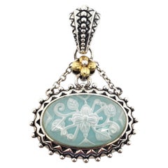 Barbara Bixby Sterling 18k Yellow Gold Carved Green Chalcedony Pendant #24631