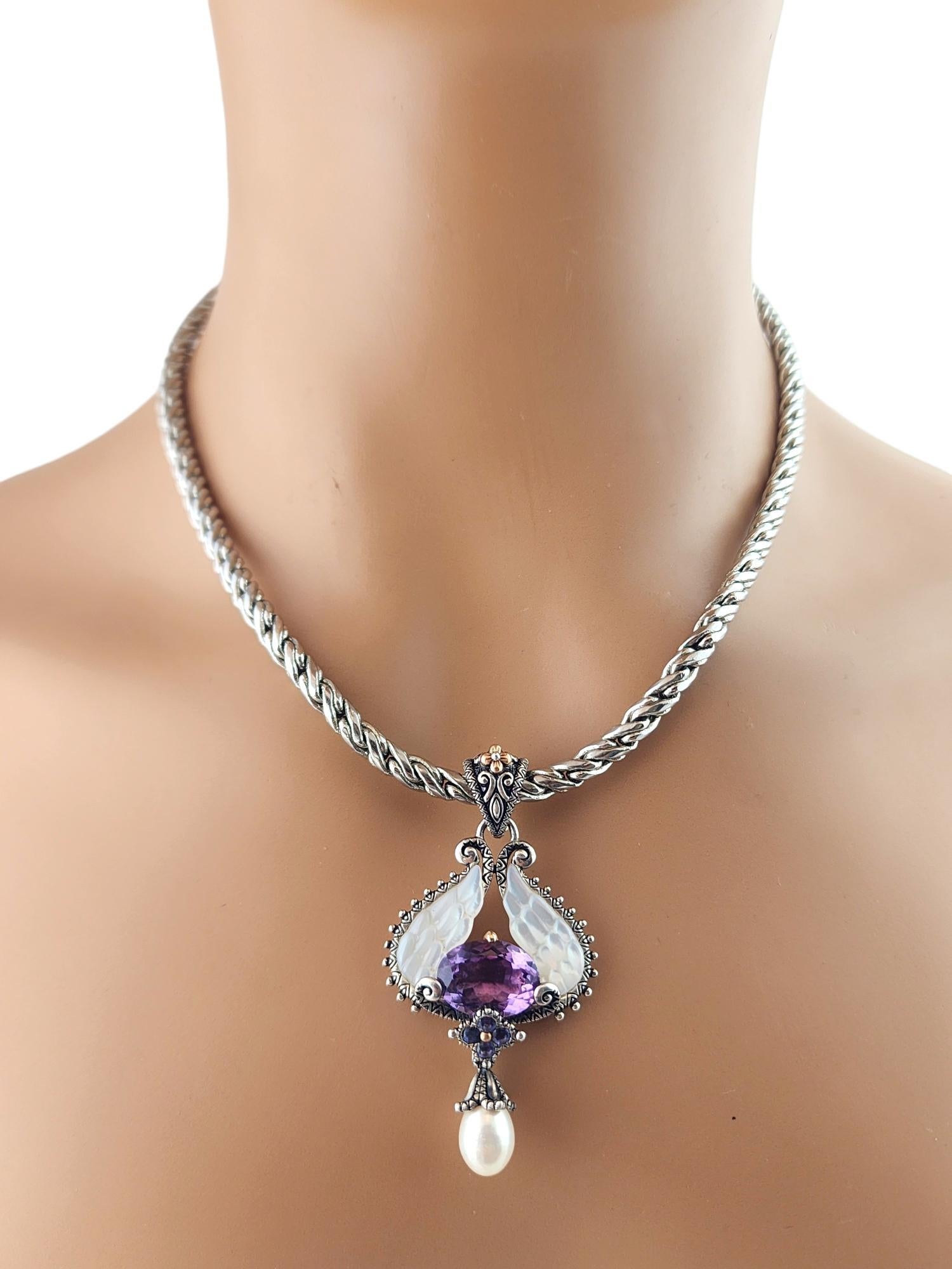 Barbara Bixby Sterling & 18K Yellow Gold Mother of Pearl Pendant Necklace #18678 4