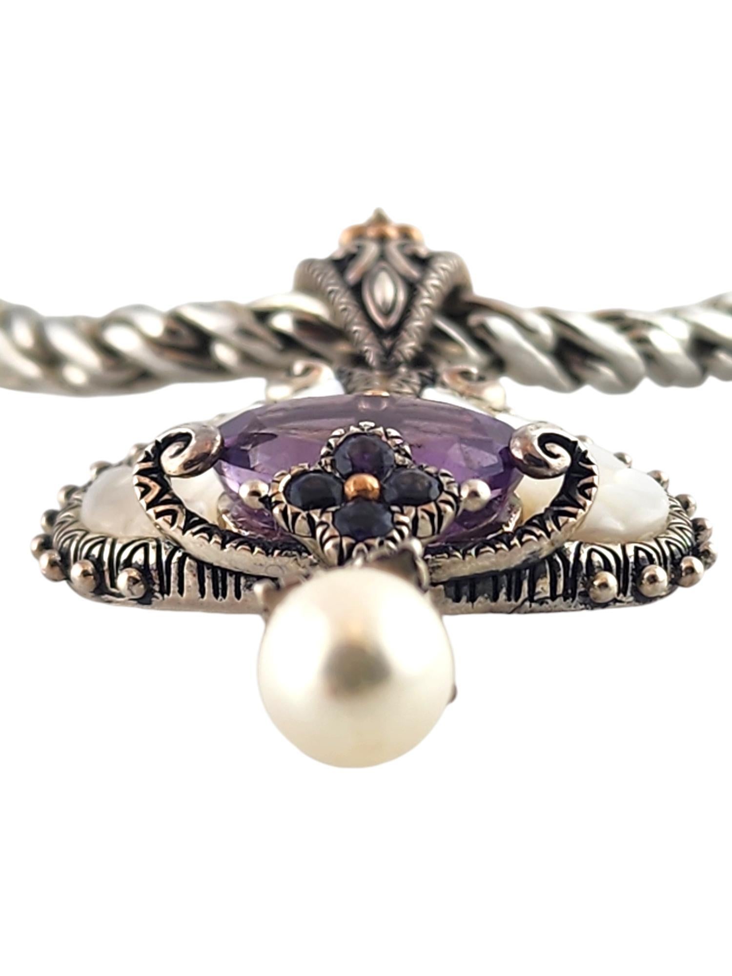 Bead Barbara Bixby Sterling & 18K Yellow Gold Mother of Pearl Pendant Necklace #18678