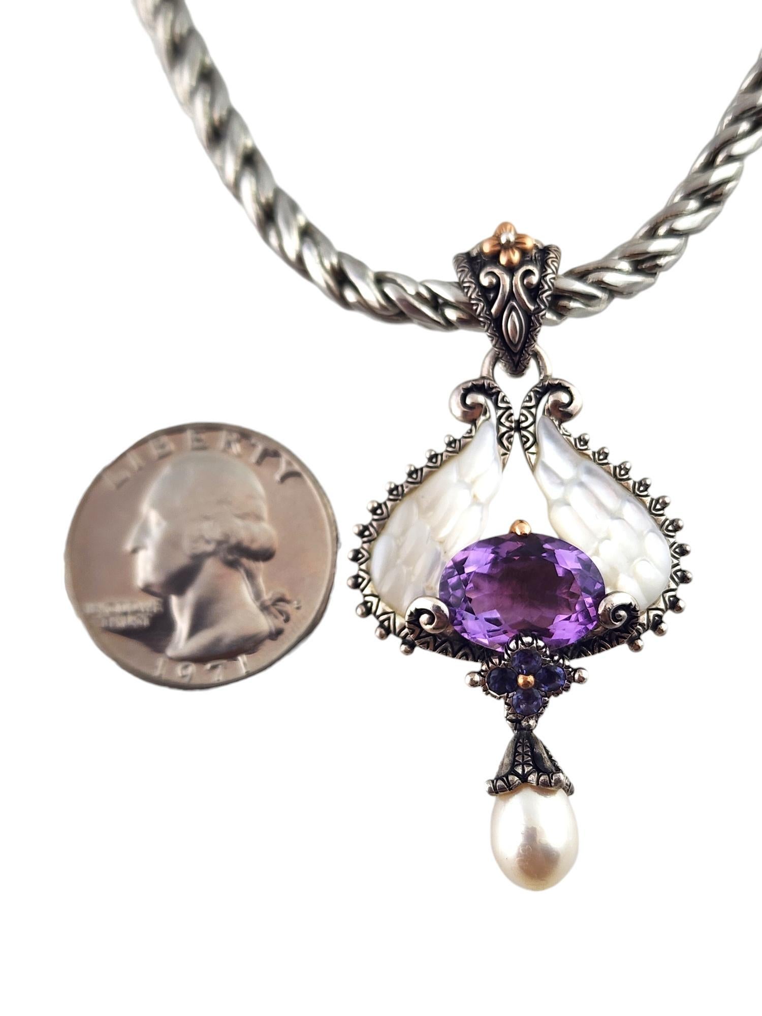 Barbara Bixby Sterling & 18K Yellow Gold Mother of Pearl Pendant Necklace #18678 2