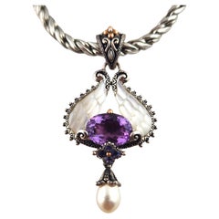 Barbara Bixby Sterling & 18K Yellow Gold Mother of Pearl Pendant Necklace #18678