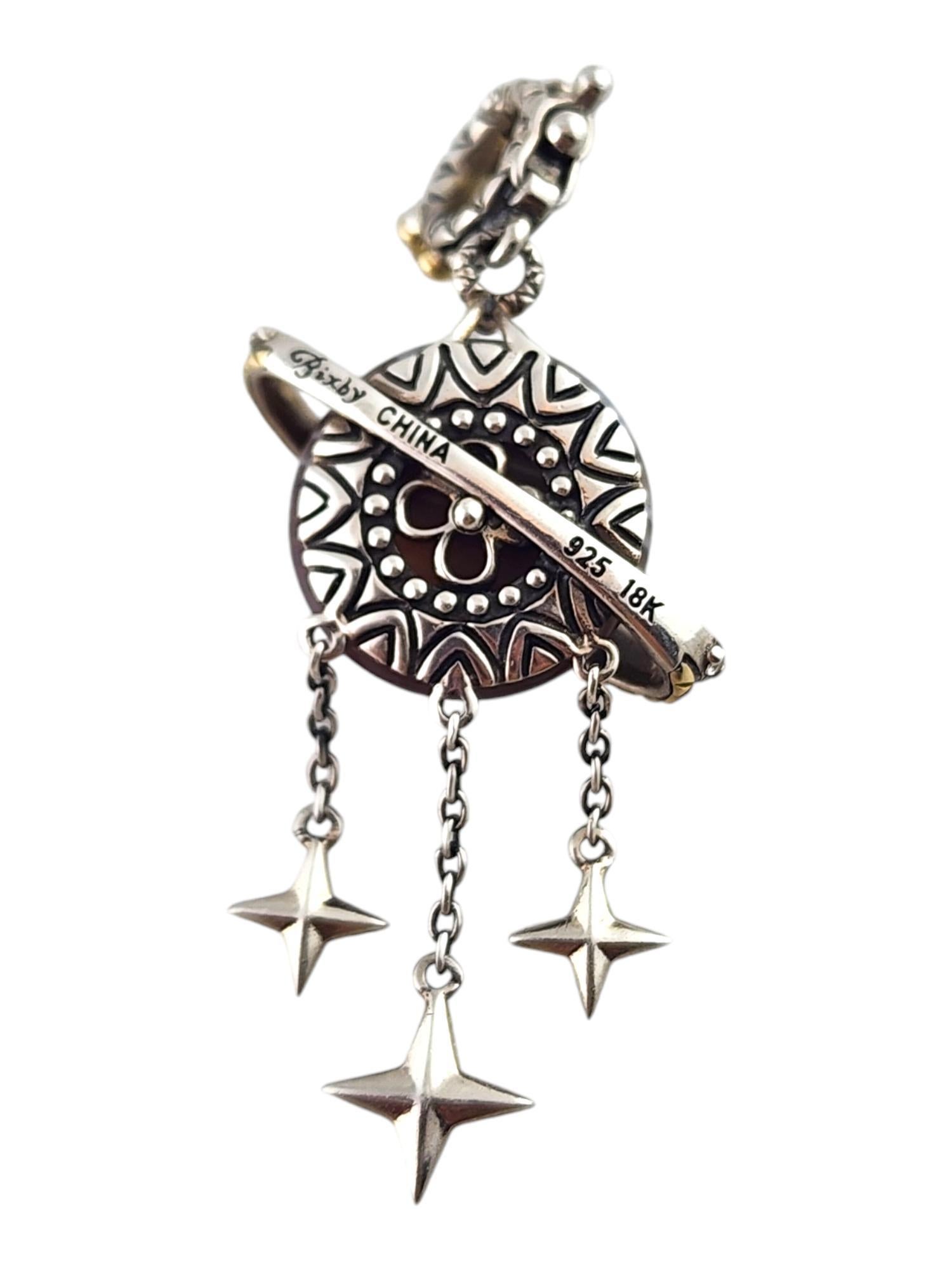 Barbara Bixby Sterling & 18K Yellow Gold Planet Stars Enhancer Pendant #18681 1