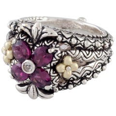 Barbara Bixby Sterling Silver 18 Karat Gold Ring Rhodolite Garnet Floret