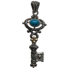 Barbara Bixby Sterling Silver 18 Karat Turquoise Key Pendant Enhancer