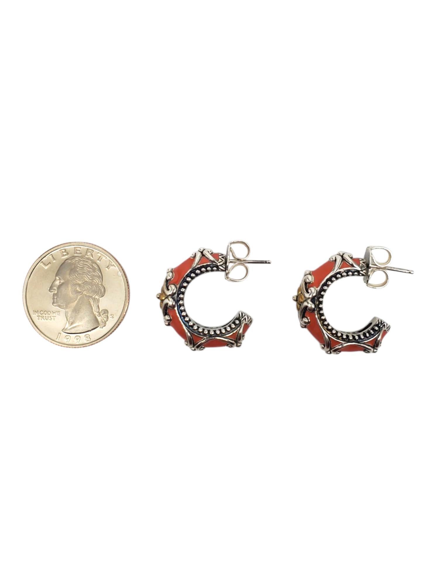 Barbara Bixby Plata de ley 18K. Pendiente medio aro coral #21474 en venta 1