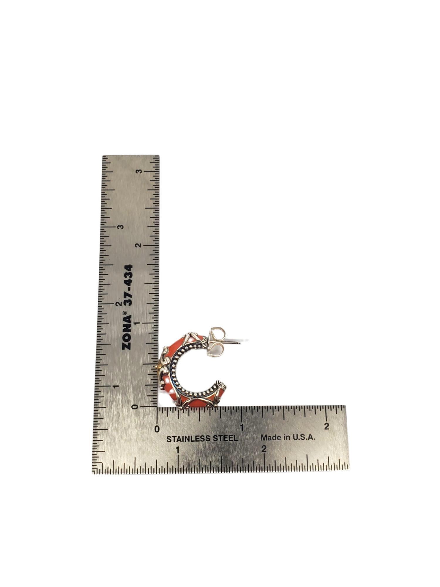 Barbara Bixby Plata de ley 18K. Pendiente medio aro coral #21474 en venta 2