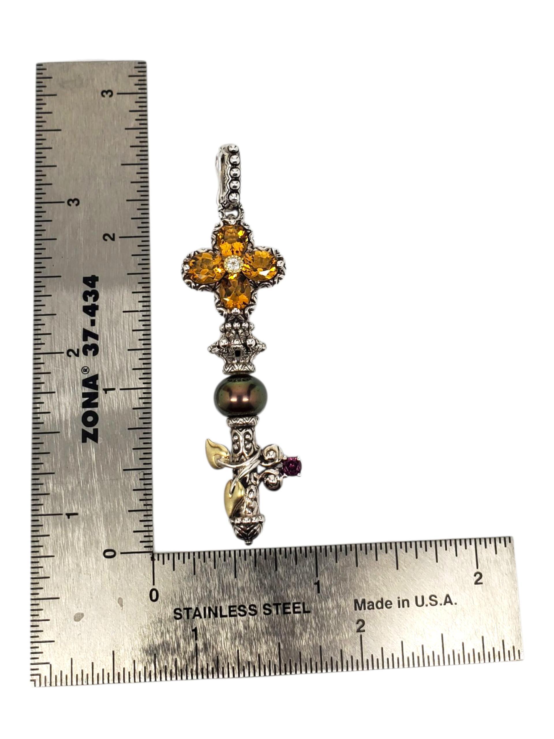 Ciondolo con chiave floreale in argento Sterling 18K di Barbara Bixby #23783 In condizioni buone in vendita a Washington Depot, CT