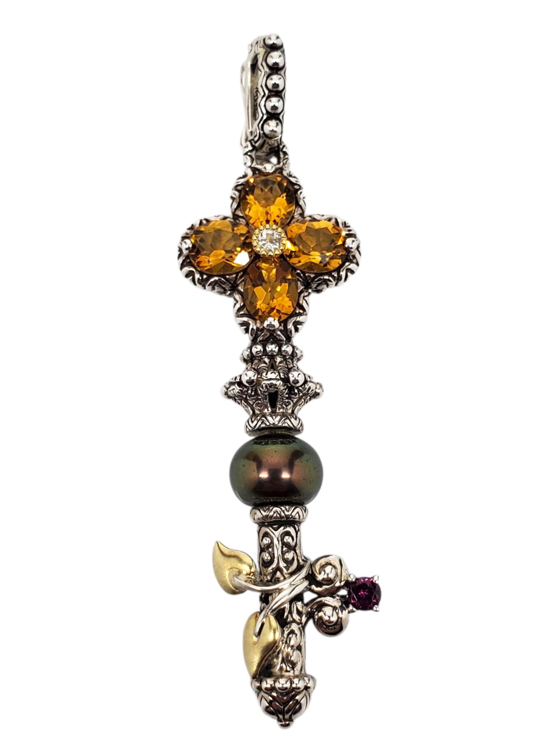 Donna Ciondolo con chiave floreale in argento Sterling 18K di Barbara Bixby #23783 in vendita