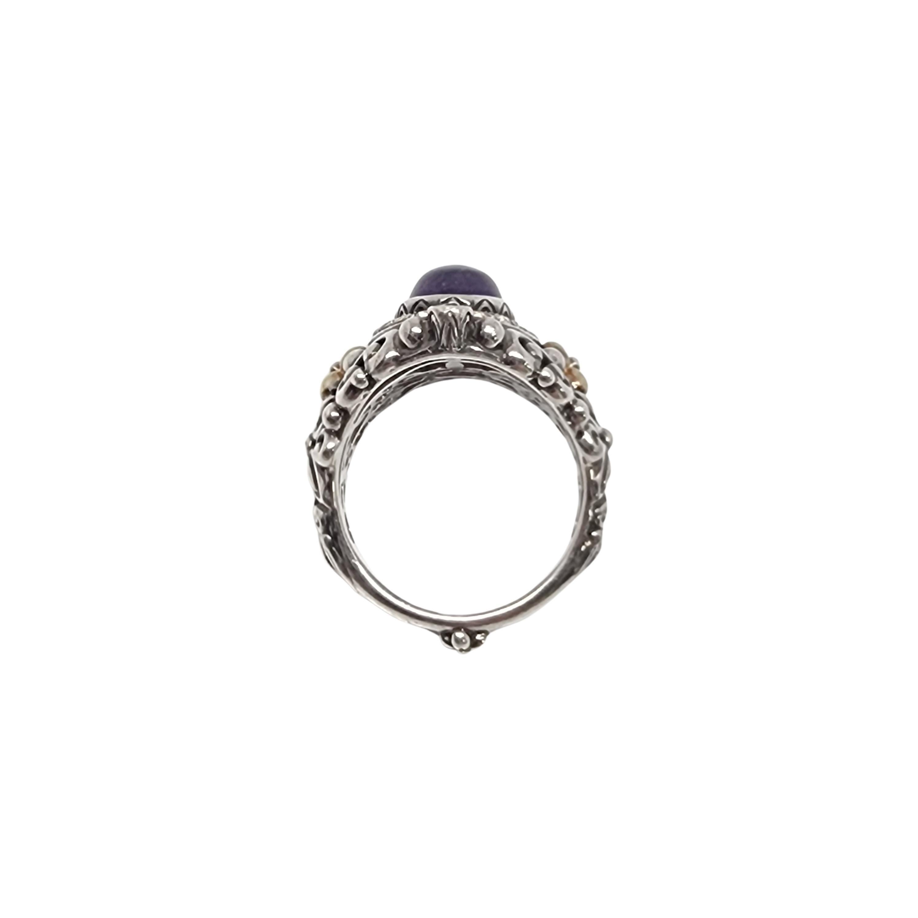 Barbara Bixby Sterling Silber 18K Gold Amethyst Weißer Topas Ring Größe 8 #16433 Damen