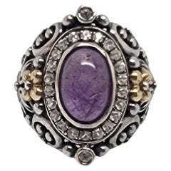 Vintage Barbara Bixby Sterling Silver 18K Gold Amethyst White Topaz Ring Size 8 #16433