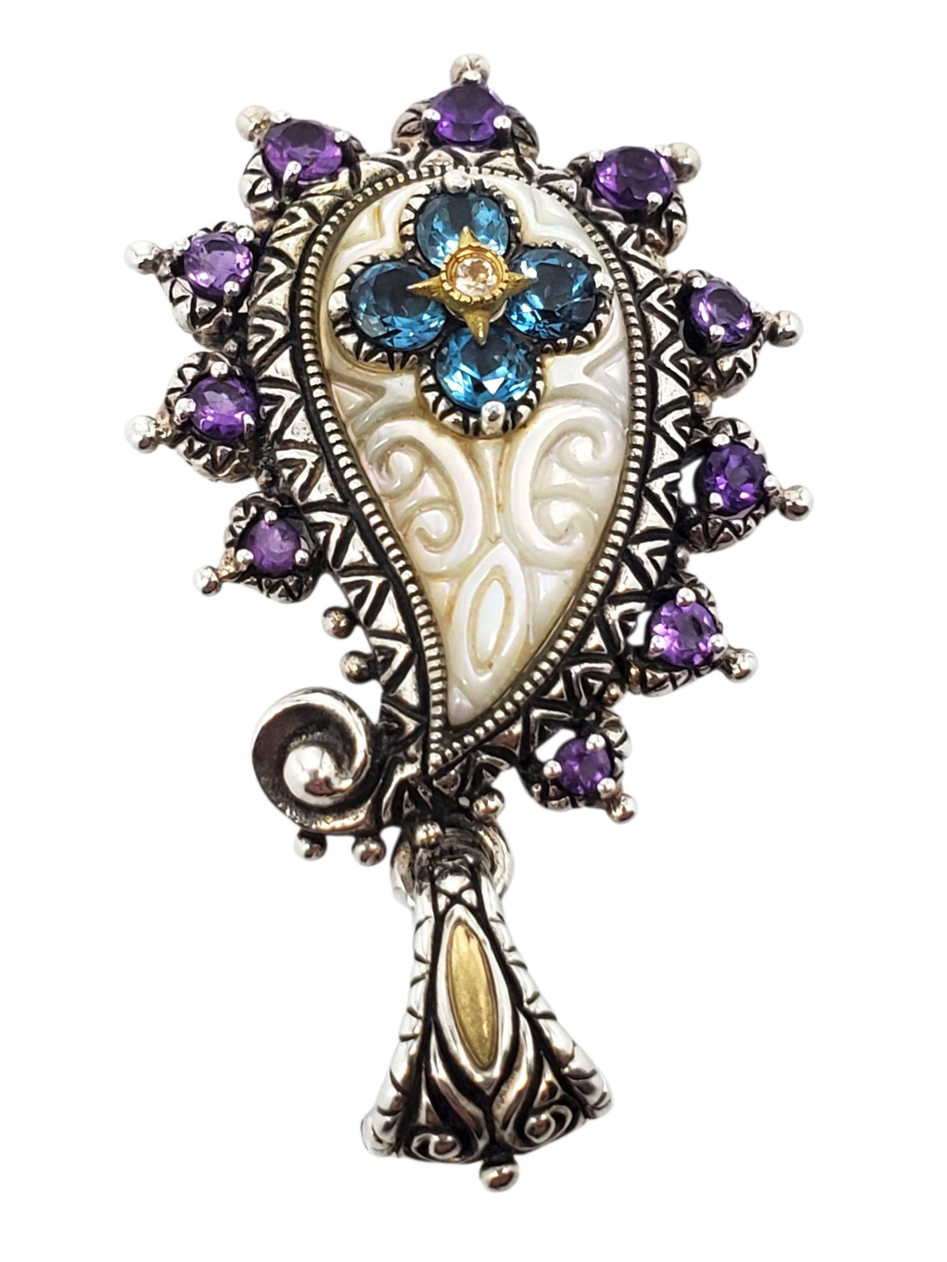 Ciondolo a goccia in argento sterling e oro 18 carati con topazio blu di Barbara Bixby #23782 in vendita 4