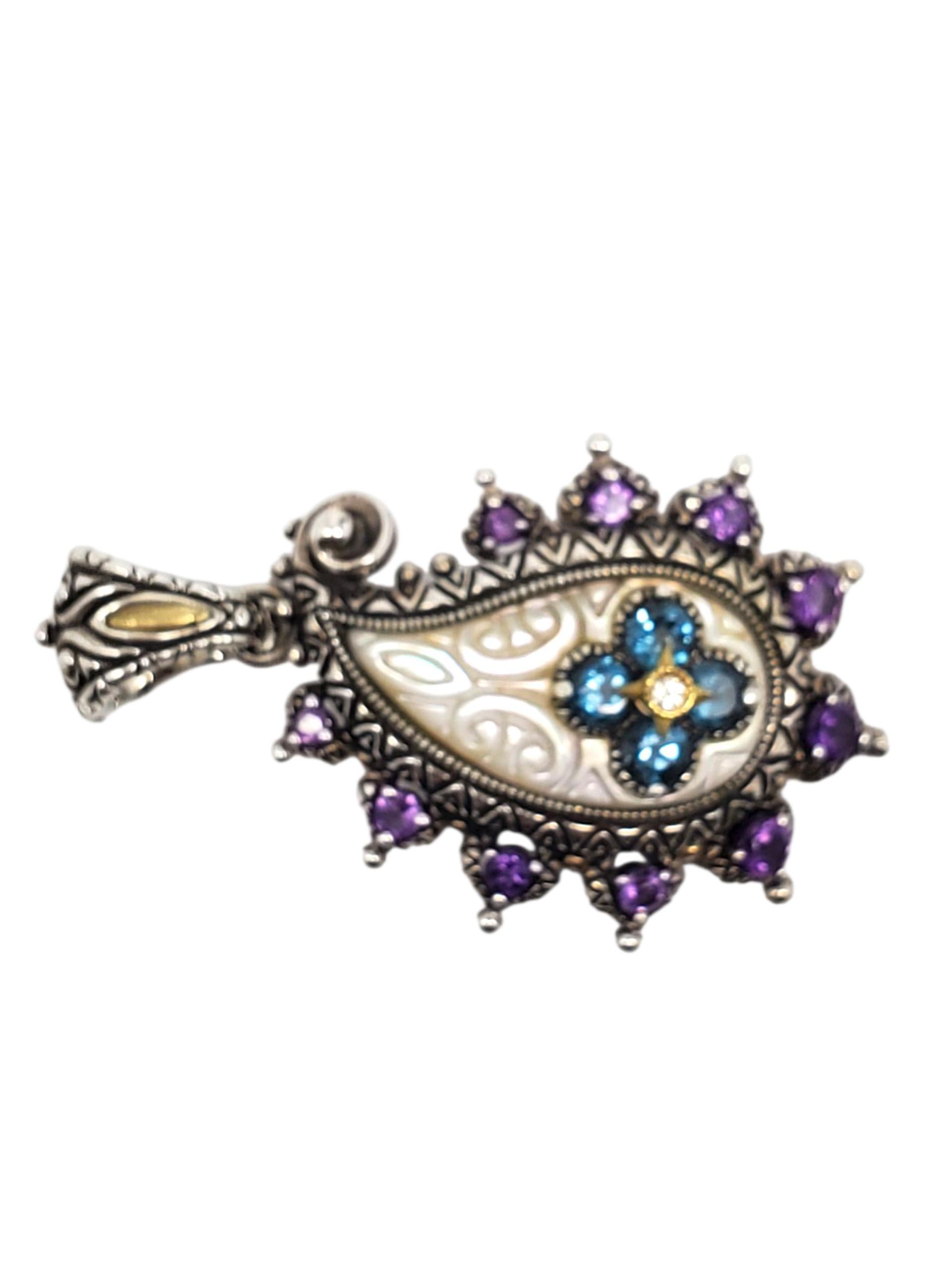 Ciondolo a goccia in argento sterling e oro 18 carati con topazio blu di Barbara Bixby #23782 in vendita 3