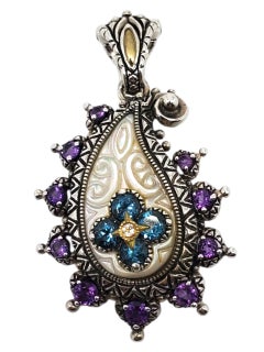 Barbara Bixby Sterling Silver 18K Gold Blue Topaz Teardrop Pendant #23782