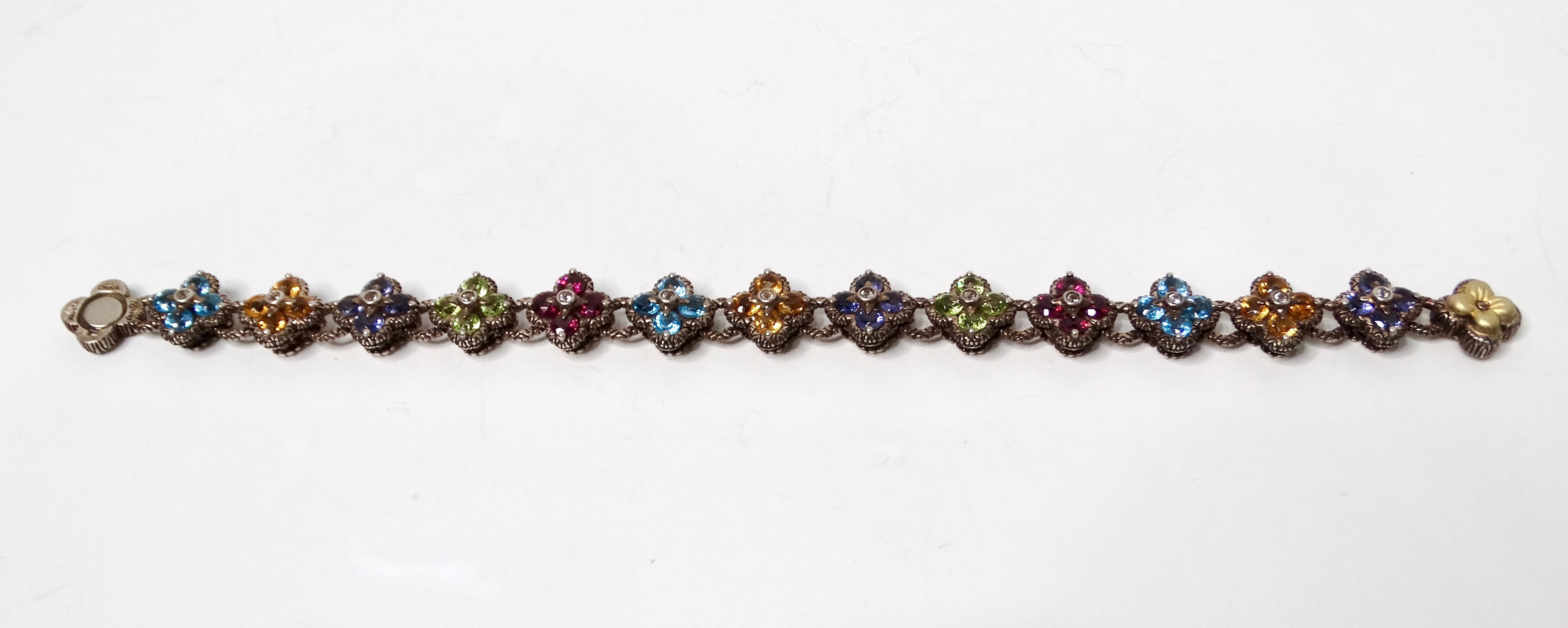 Women's Barbara Bixby Sterling Silver & 18k Gold Gemstone Flower Bracelet For Sale