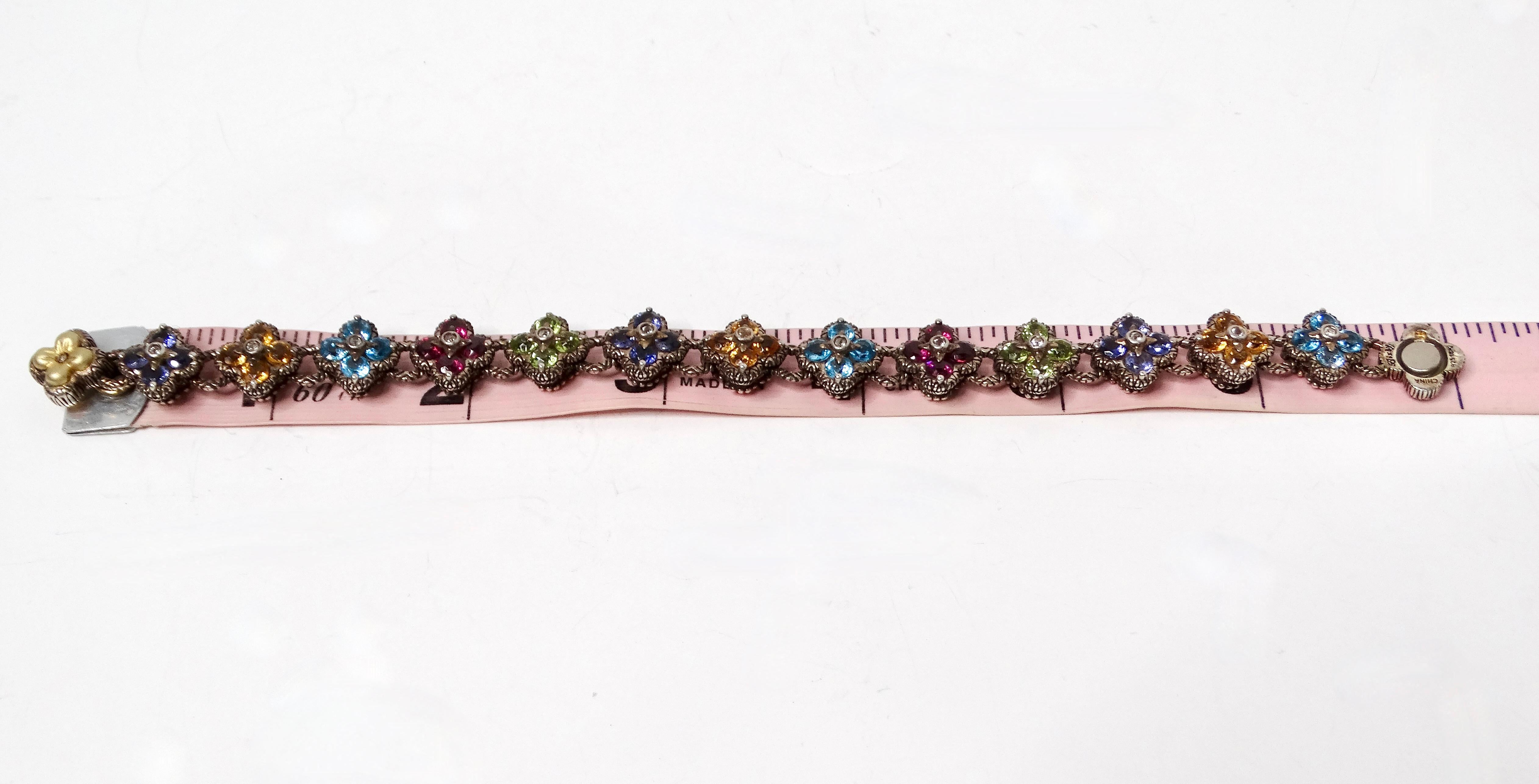 Barbara Bixby Sterling Silver & 18k Gold Gemstone Flower Bracelet For Sale 2
