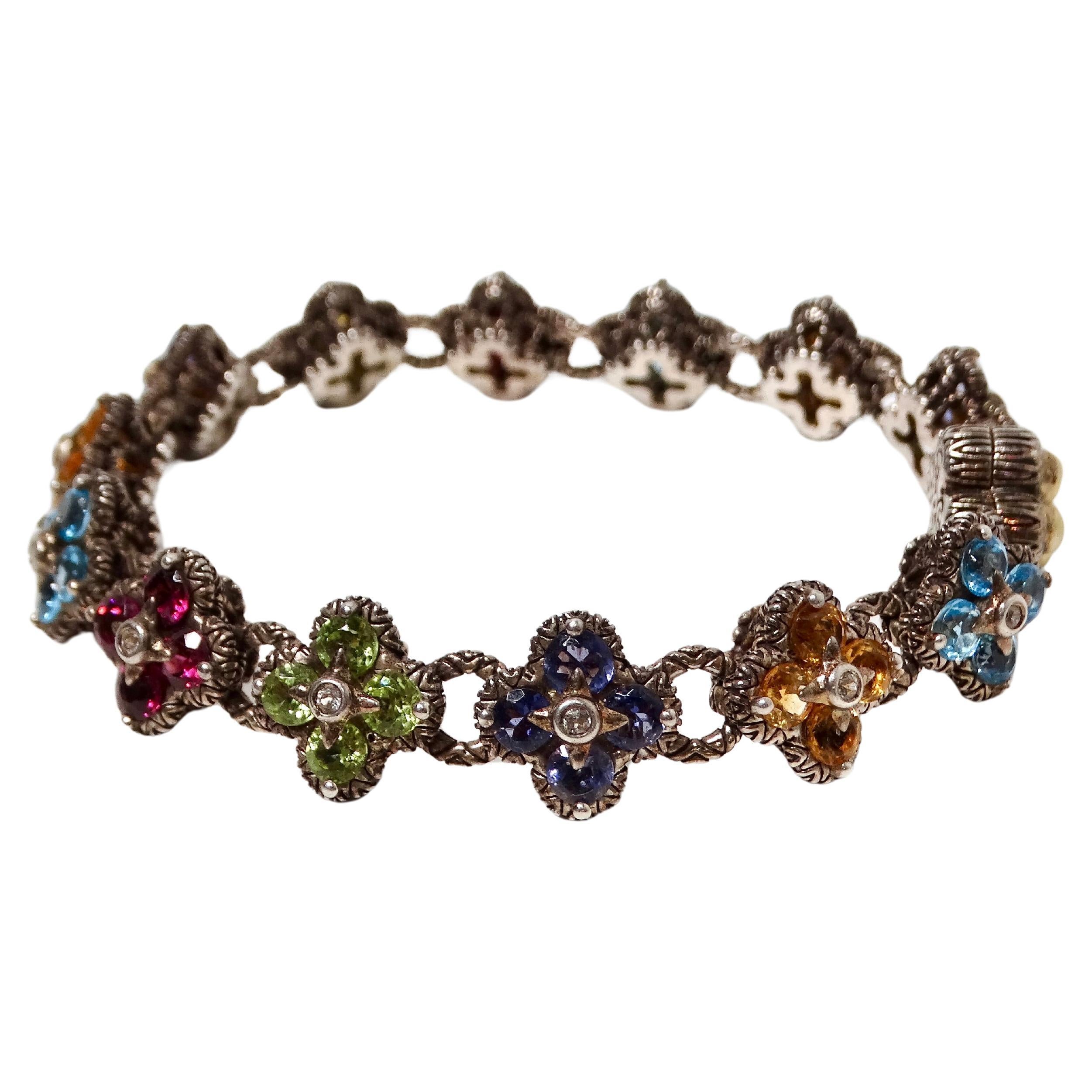 Pulsera Flor Barbara Bixby de plata de ley y oro de 18 quilates con piedras preciosas