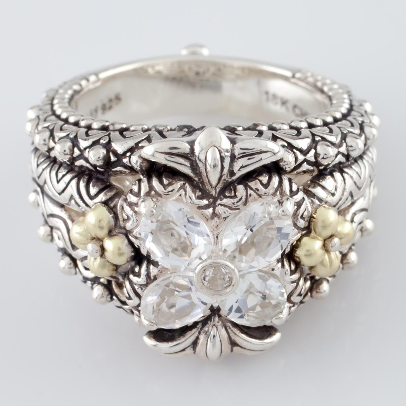 Barbara Bixby Sterling Silver 18 Karat Gold Ring Quartz Floret In Good Condition In Sherman Oaks, CA