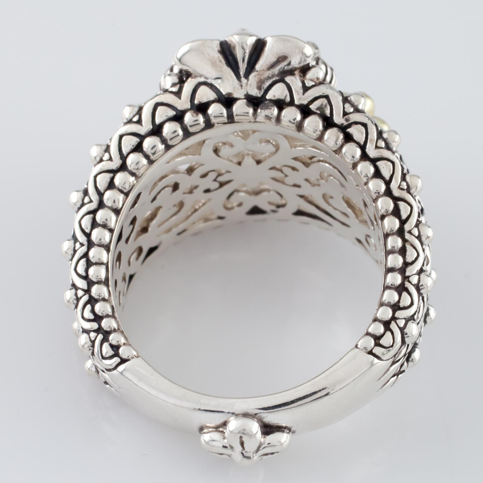 Women's Barbara Bixby Sterling Silver 18 Karat Gold Ring Quartz Floret