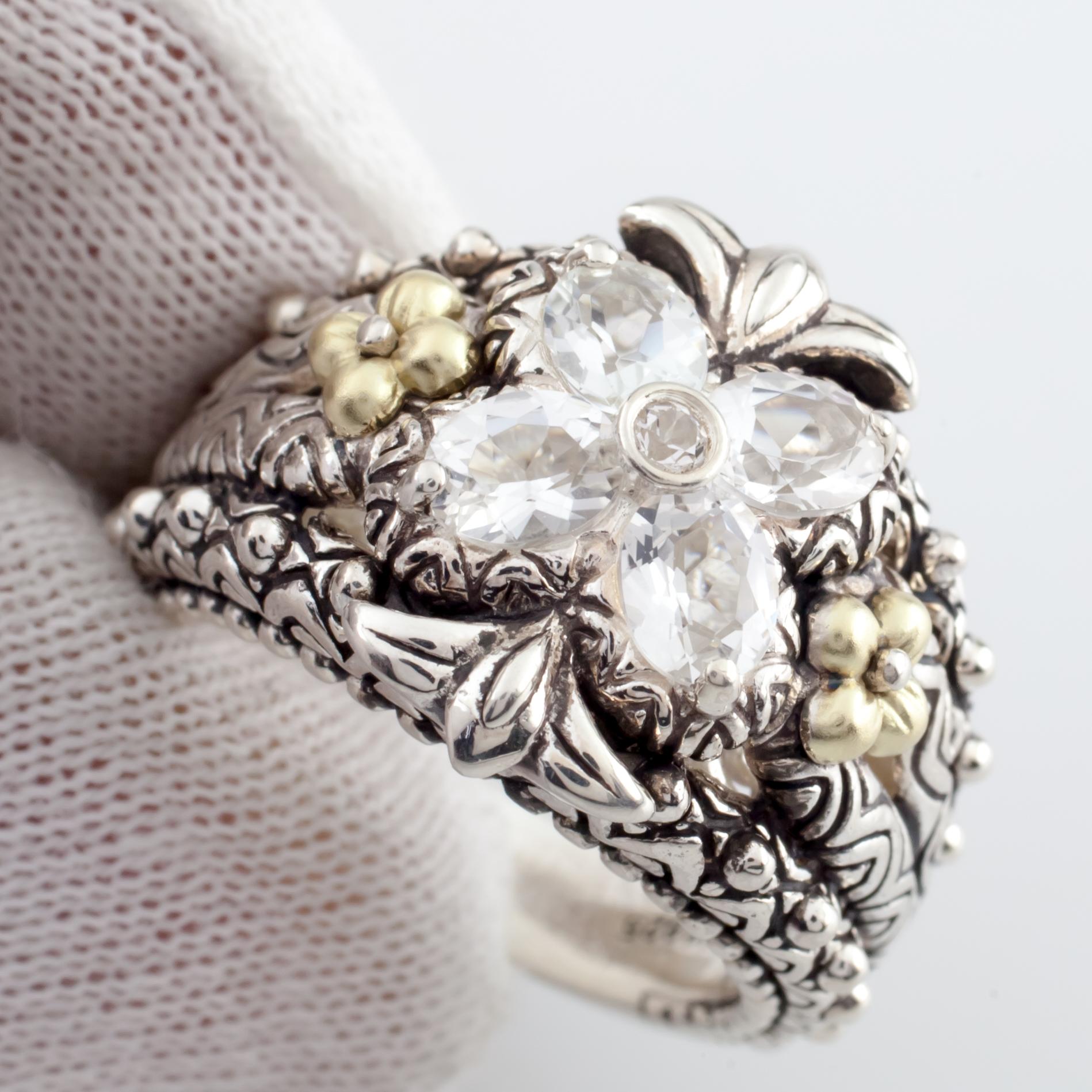 Barbara Bixby Sterling Silver 18 Karat Gold Ring Quartz Floret 1