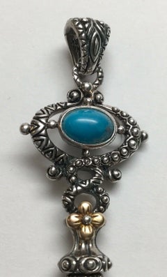 Barbara Bixby Sterling Silver 18 Karat Turquoise Key Pendant Enhancer