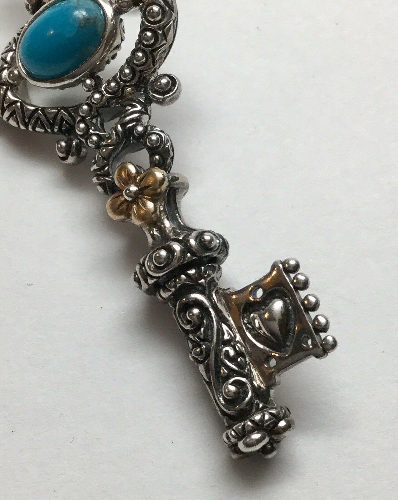 Barbara Bixby Sterling Silver 18 Karat Turquoise Key Pendant Enhancer In Good Condition In Washington Depot, CT