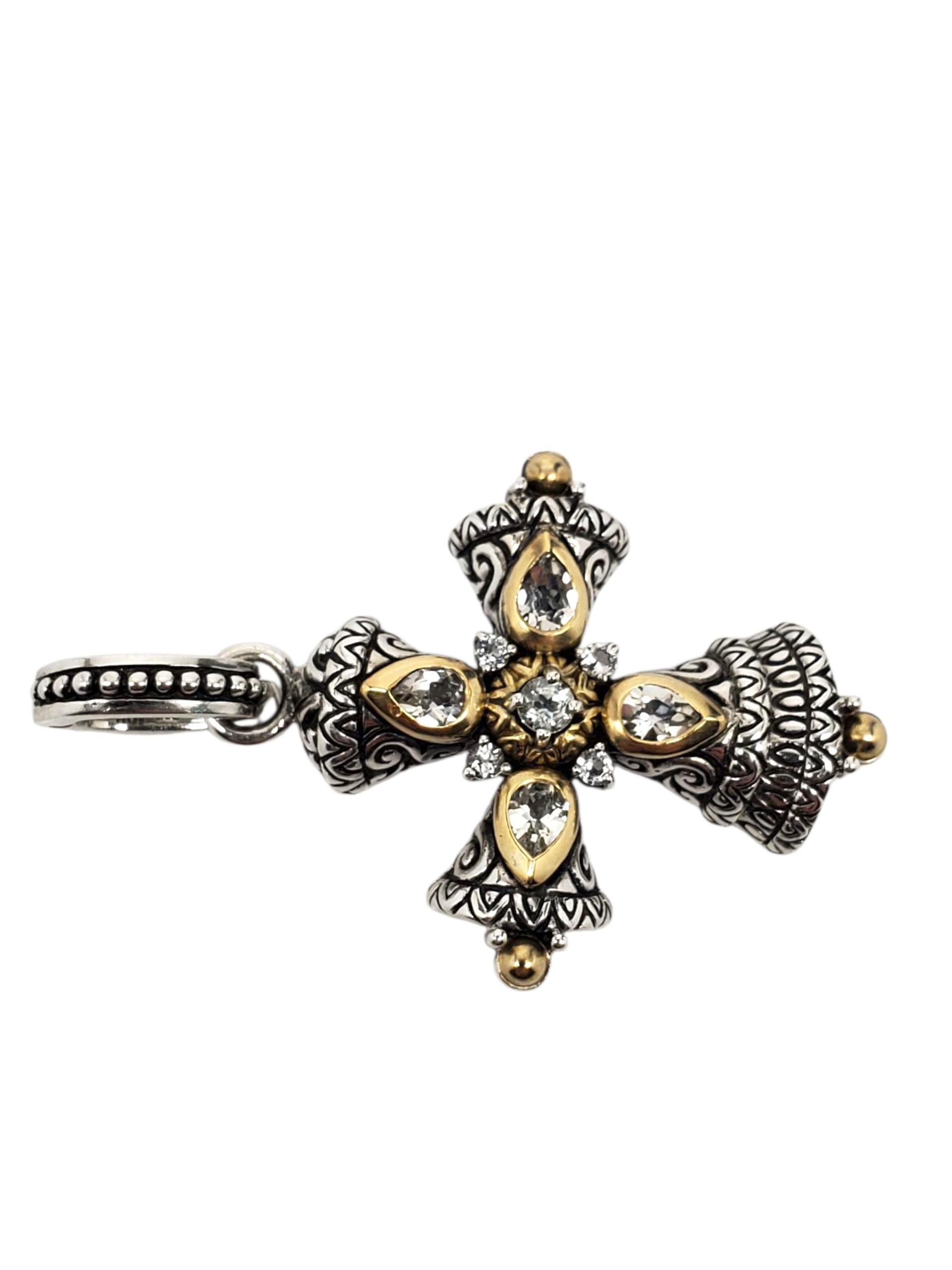 Ciondolo con croce di topazio bianco in argento sterling 18 carati di Barbara Bixby #23785 in vendita 1
