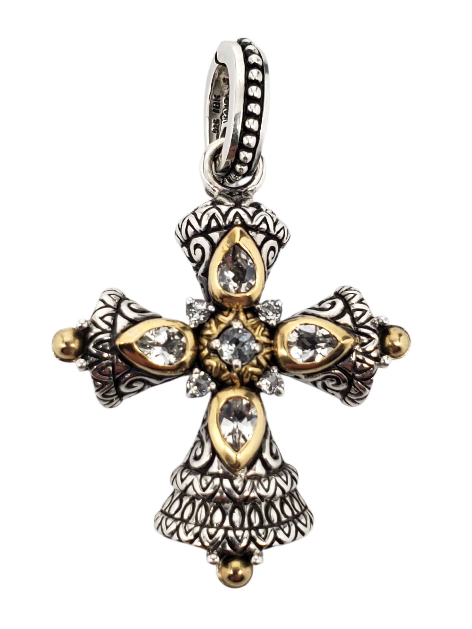 Ciondolo con croce di topazio bianco in argento sterling 18 carati di Barbara Bixby #23785 in vendita
