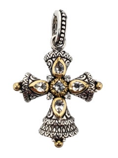 Ciondolo con croce di topazio bianco in argento sterling 18 carati di Barbara Bixby #23785