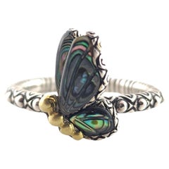 Vintage Barbara Bixby Sterling Silver 18K Yellow Gold Abalone Butterfly Ring Size 8.25