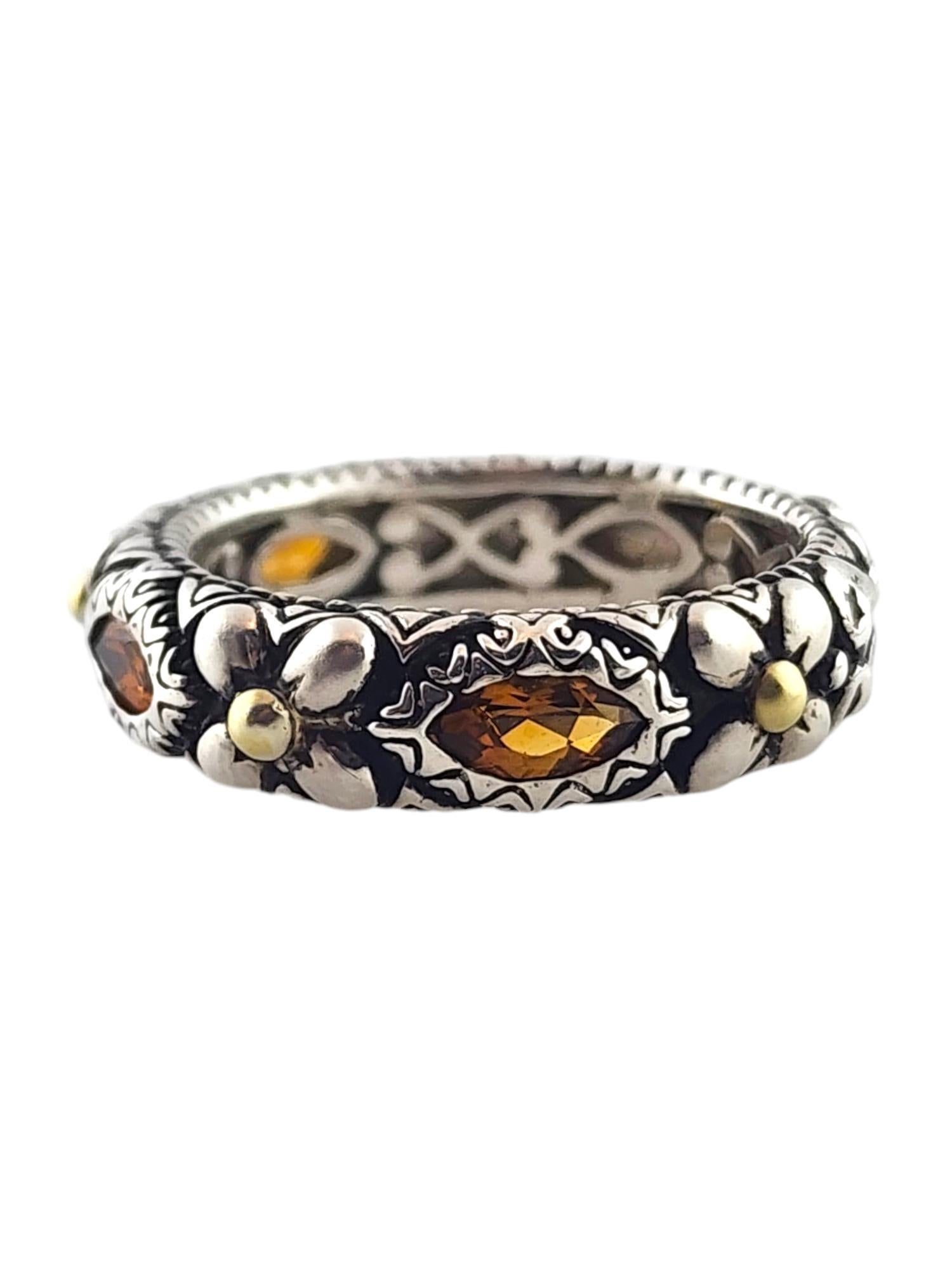 Barbara Bixby Sterling Silver & 18K Yellow Gold Citrine Flower Band Size 8

This gorgeous designer Barbara Bixby band ring was meticulously crafted from sterling silver in a gorgeous flower pattern with 18K yellow gold detailing! The ring is