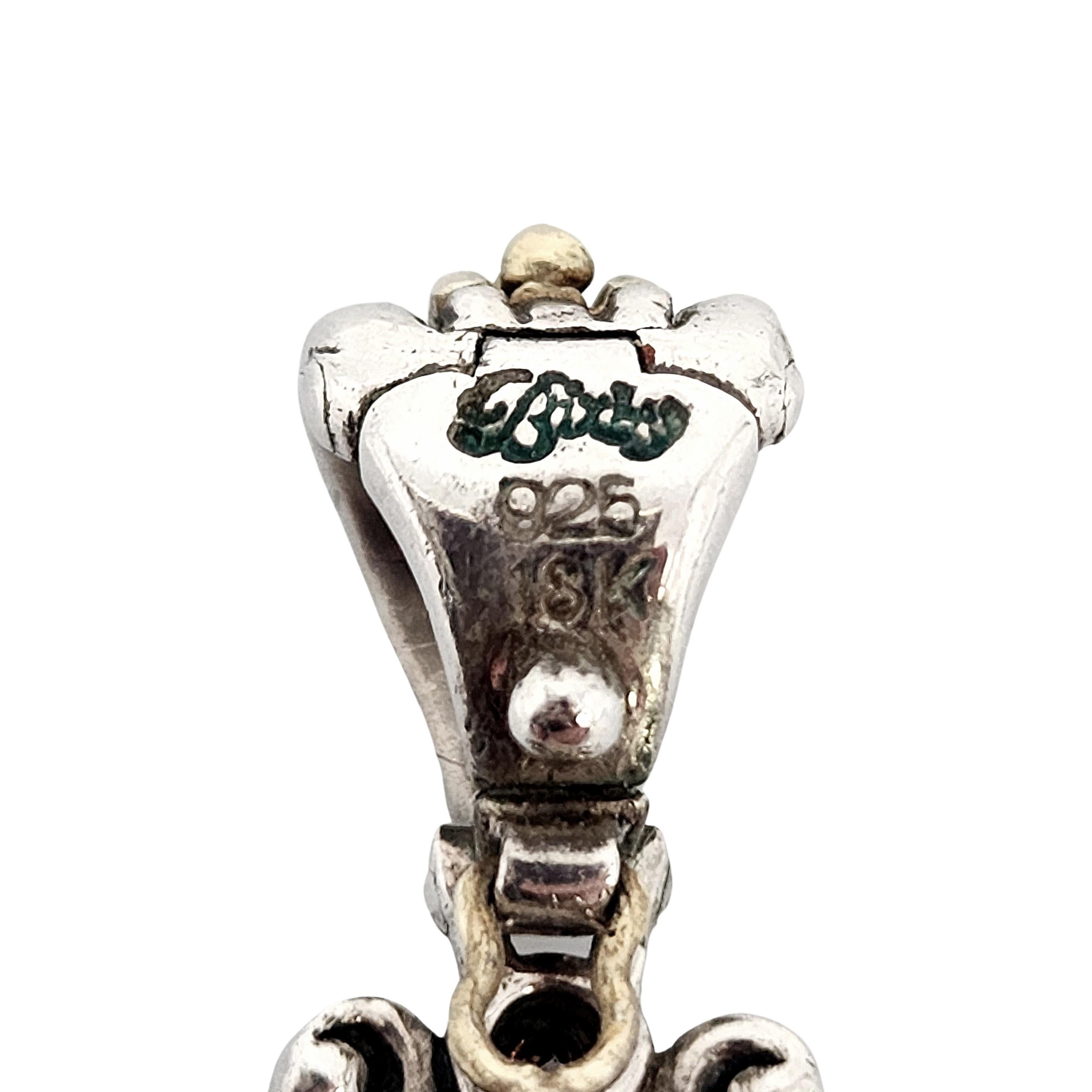 Round Cut Barbara Bixby Sterling Silver 18K Yellow Gold Diamond Signature Key Pendant For Sale