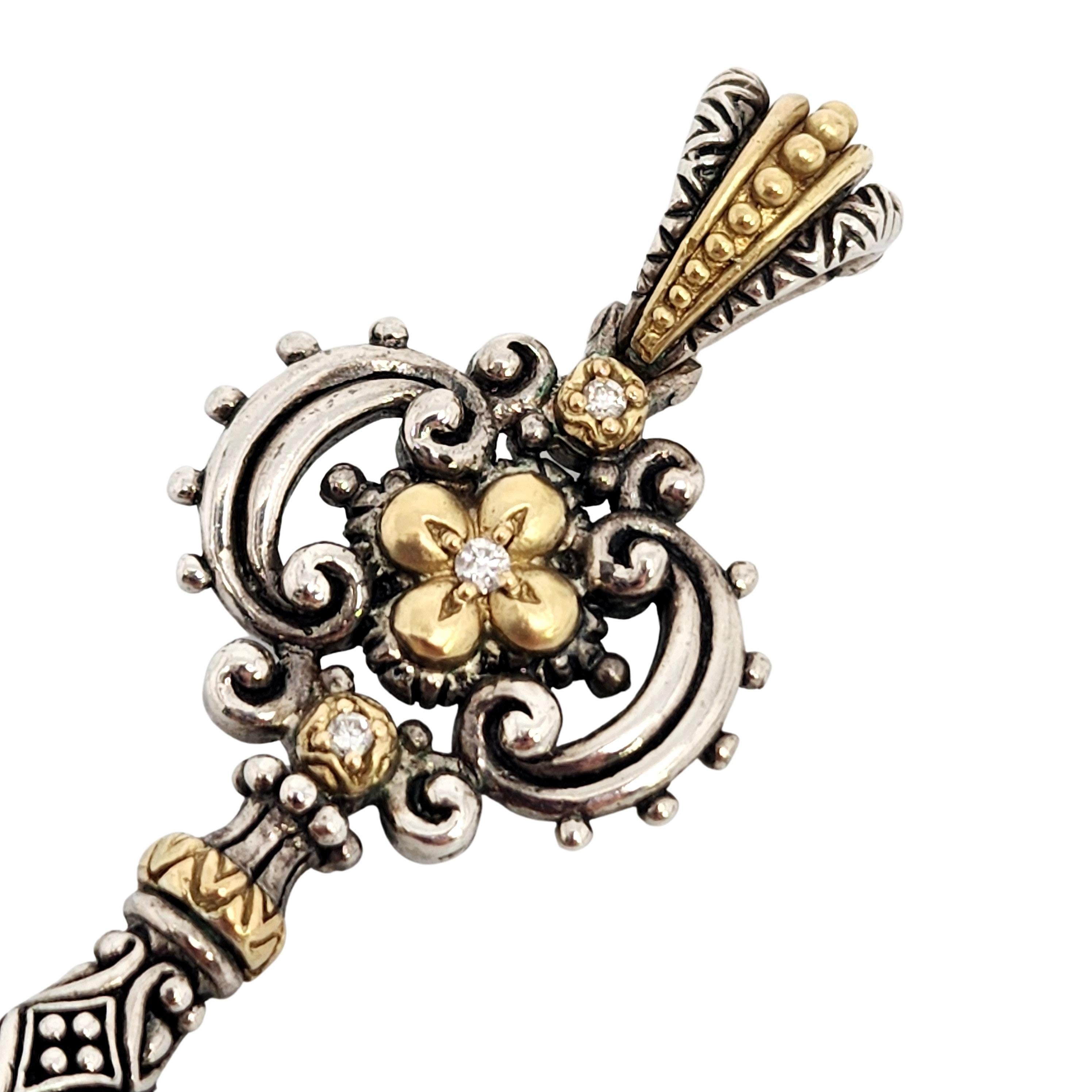 Women's Barbara Bixby Sterling Silver 18K Yellow Gold Diamond Signature Key Pendant For Sale