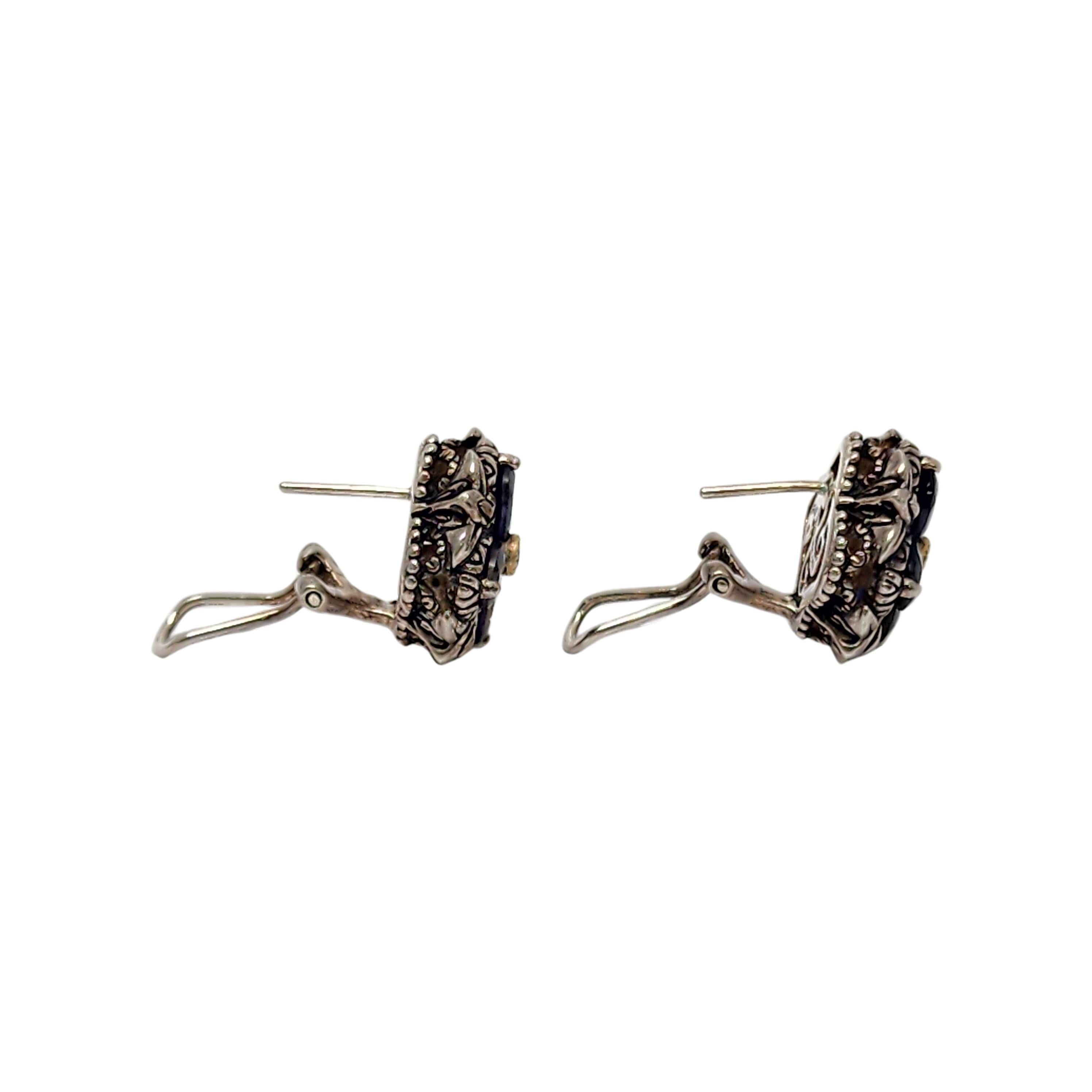Barbara Bixby Sterling Silver 18K Yellow Gold Iolite Flower Earrings #17368 In Good Condition In Washington Depot, CT