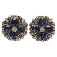 Barbara Bixby Sterling Silver 18K Yellow Gold Iolite Flower Earrings #17368