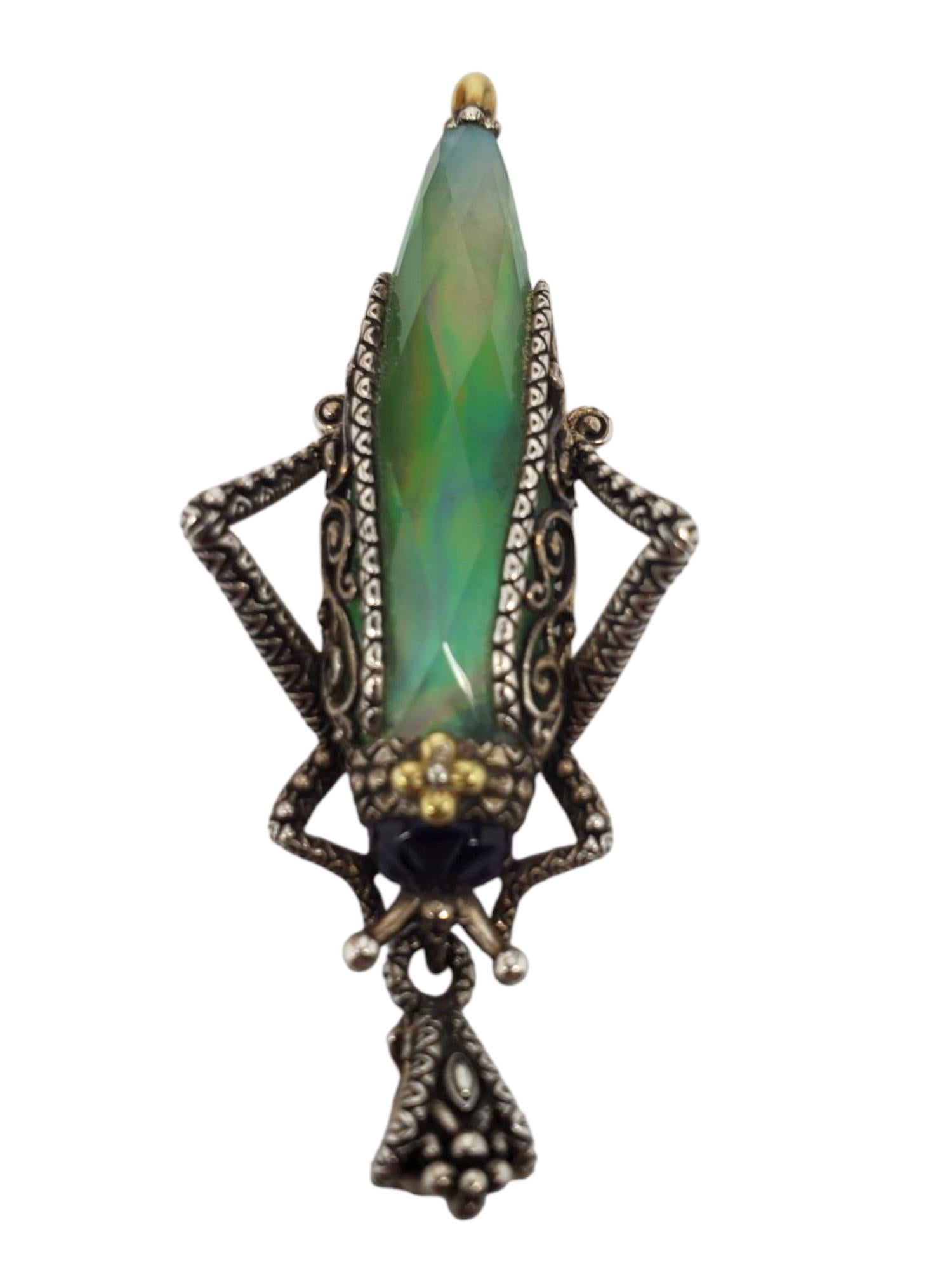 Cabochon Barbara  Bixby Sterling Silver and 18k Lemon Quartz Grasshopper Pendant #21465