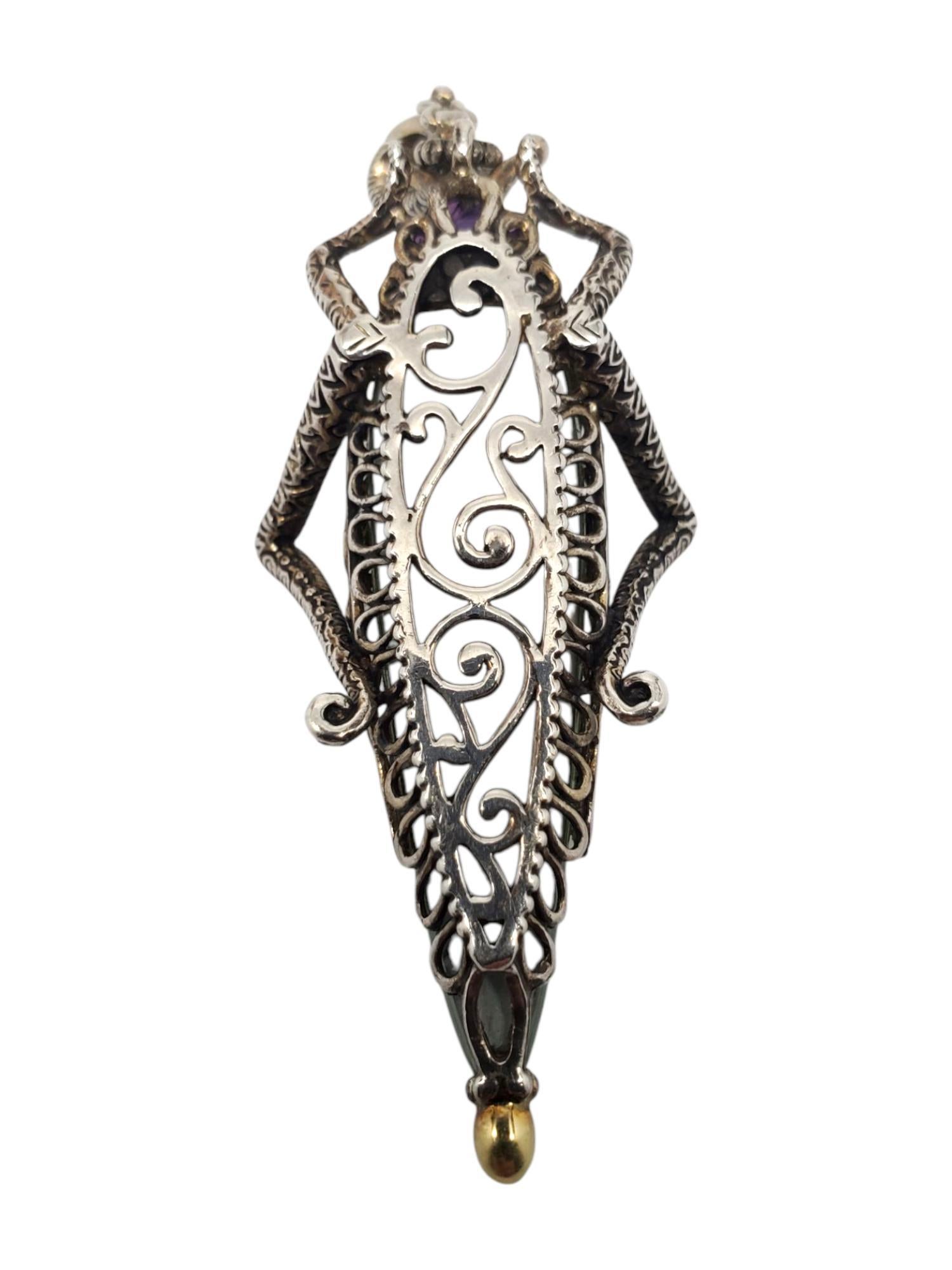 Barbara  Bixby Sterling Silver and 18k Lemon Quartz Grasshopper Pendant #21465 In Good Condition In Washington Depot, CT