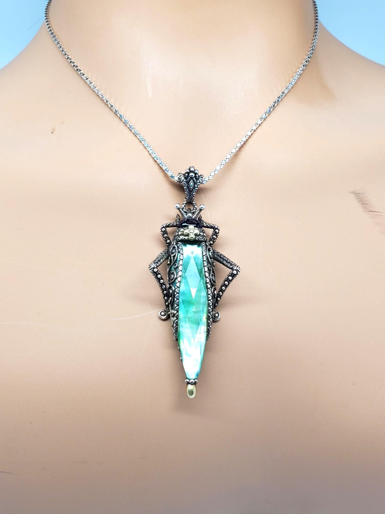 Barbara  Bixby Sterling Silver and 18k Lemon Quartz Grasshopper Pendant #21465 2