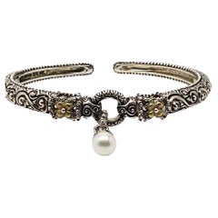 Barbara Bixby Sterling Silver and 18k Pearl Dangle Hinged Cuff Bracelet # 22530