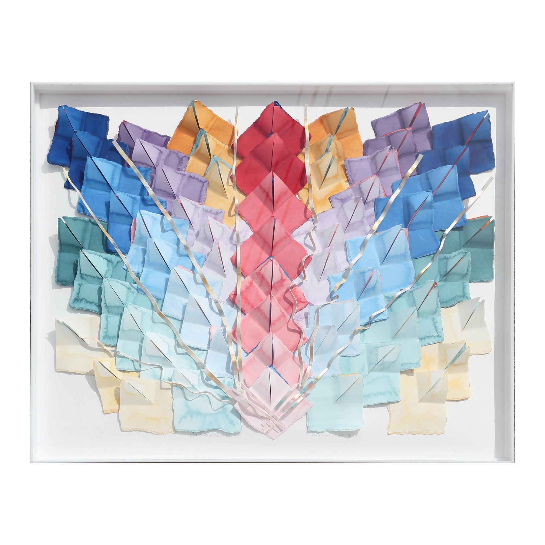 "Upward Exuberance" Modern Abstract Colorful Origami Mixed Media Wall Sculpture - Mixed Media Art by Barbara Brozik