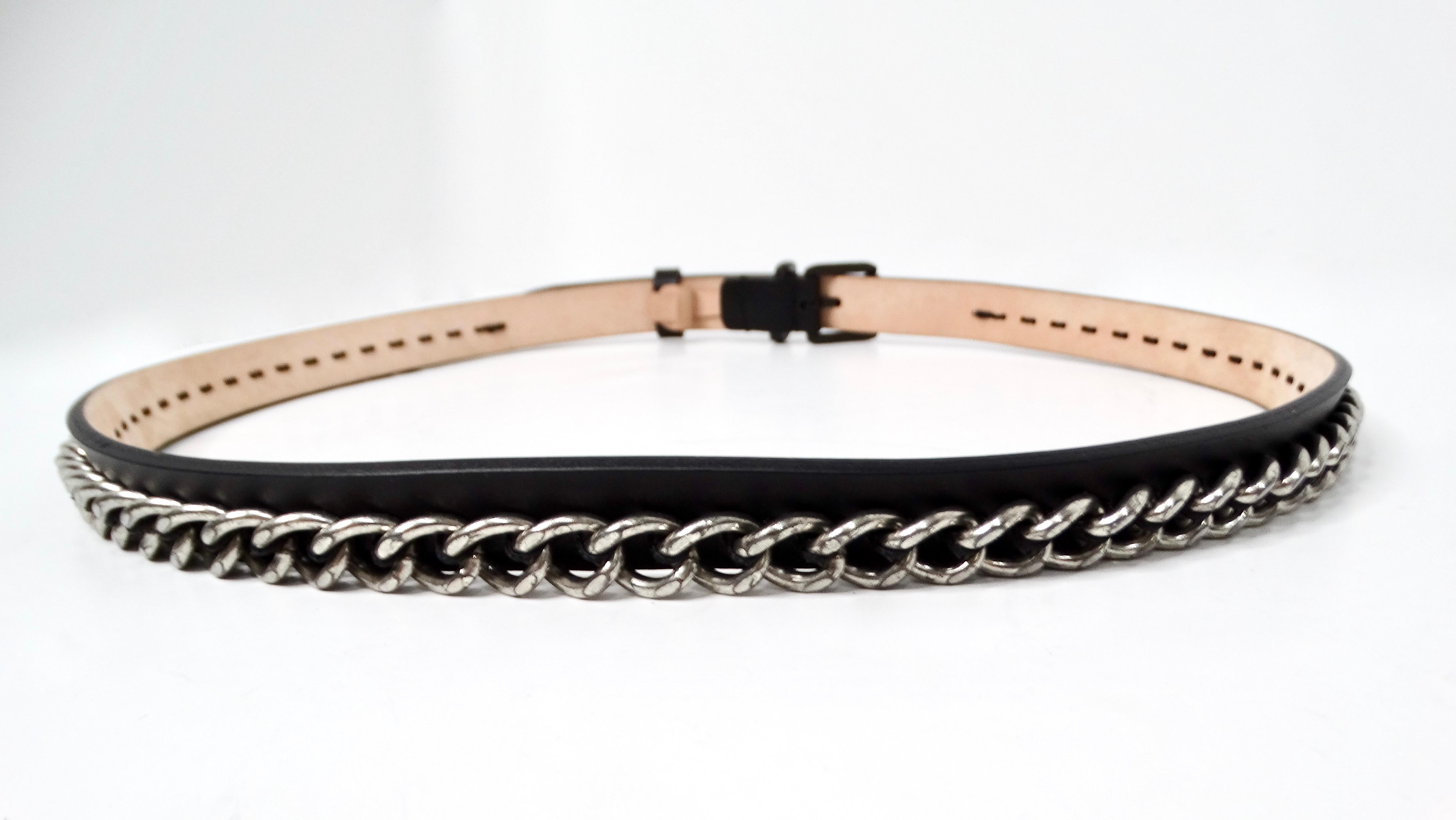 Women's Barbara Bui Black Buckle & Leather Belt With Silver-Tone Chain Detailing For Sale