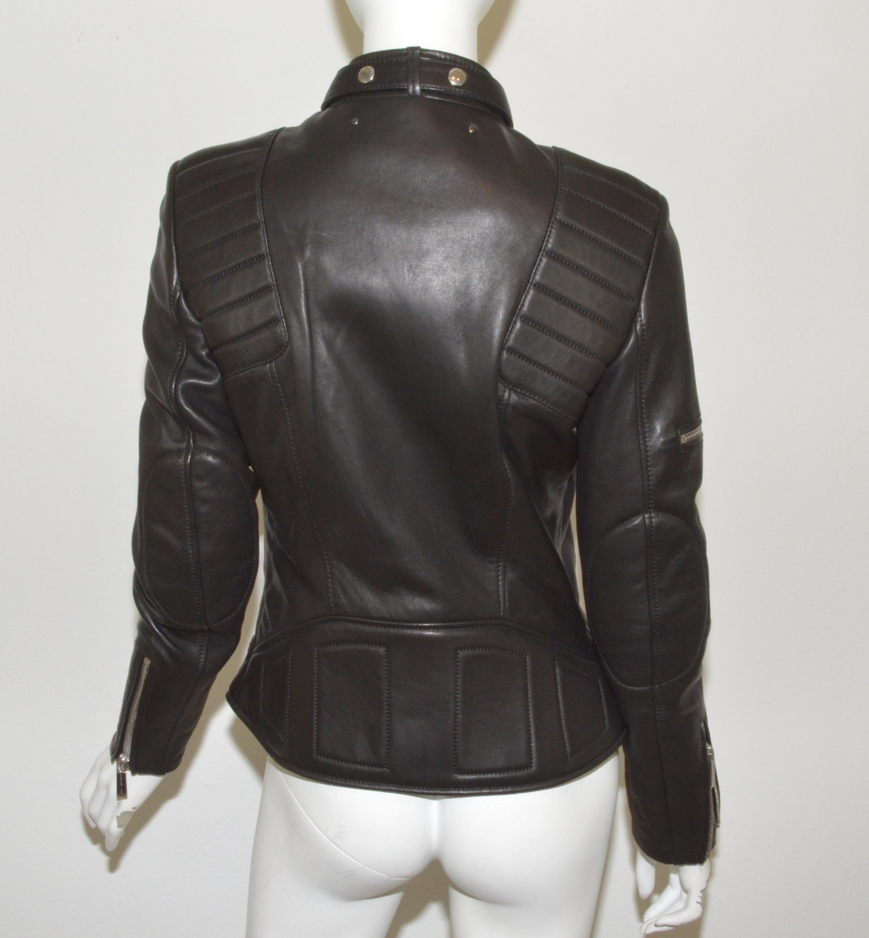 Barbara Bui Black Lambskin Leather Moto Jacket In Excellent Condition In Carmel, CA