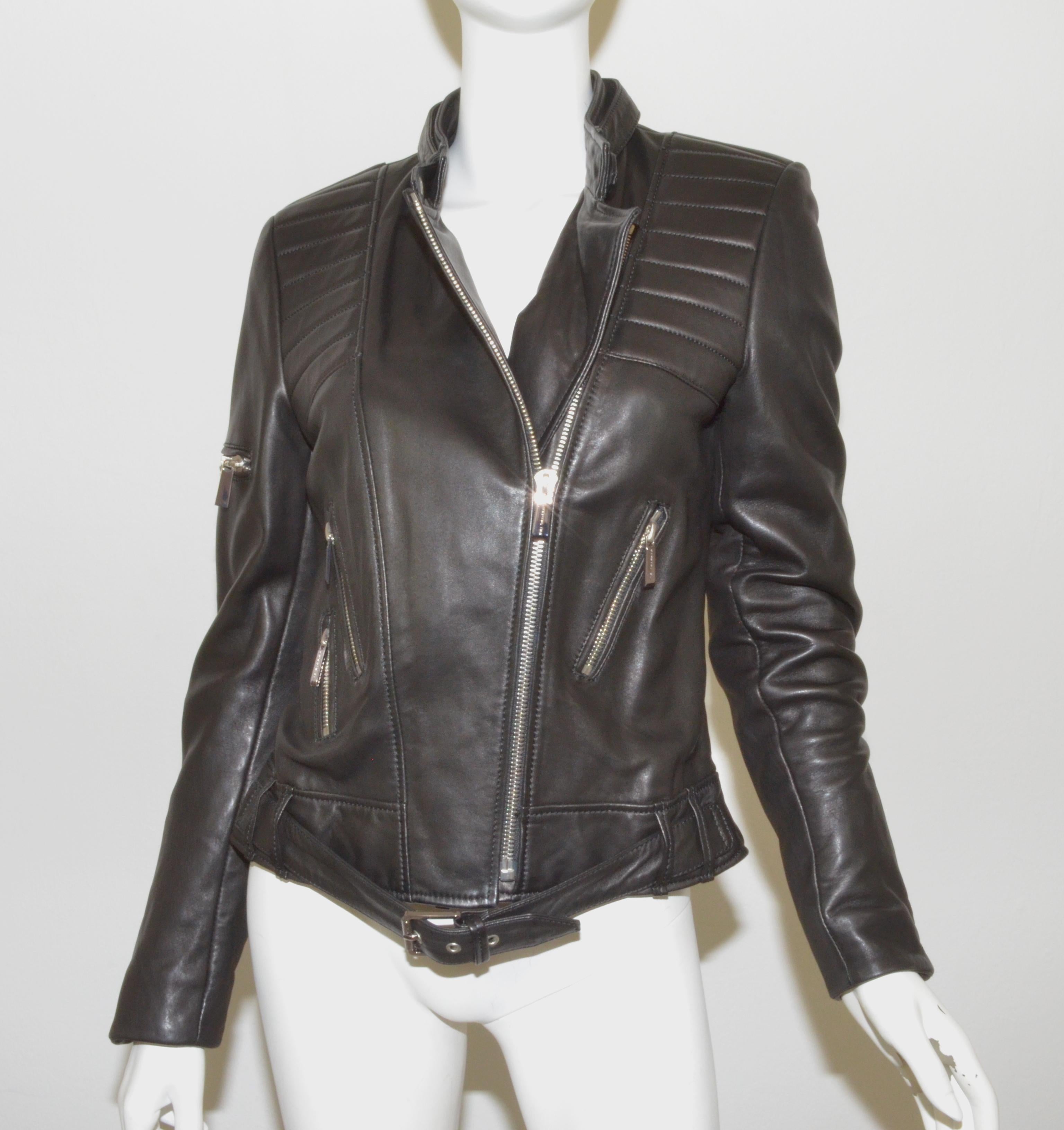 Barbara Bui Black Lambskin Leather Moto Jacket 1