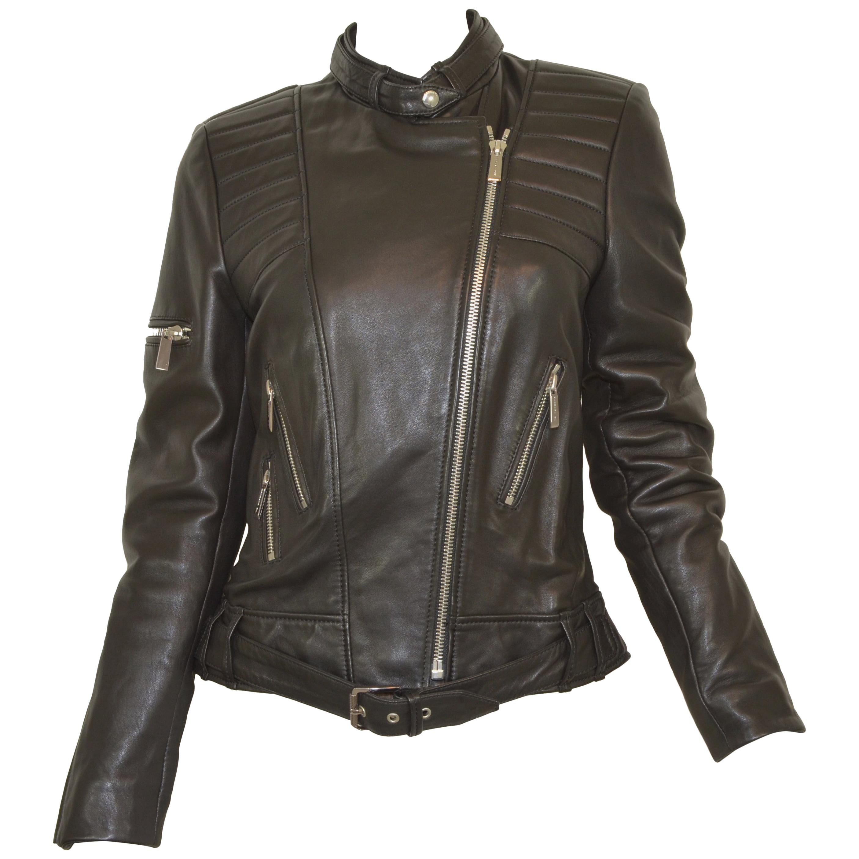 Barbara Bui Black Lambskin Leather Moto Jacket