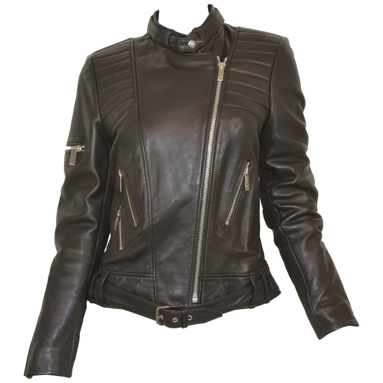 Barbara Bui Black Lambskin Leather Moto Jacket at 1stDibs