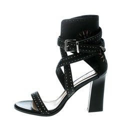 Barbara Bui Black Laser Cut Motif Leather Ankle Strappy Block Sandals Size 41