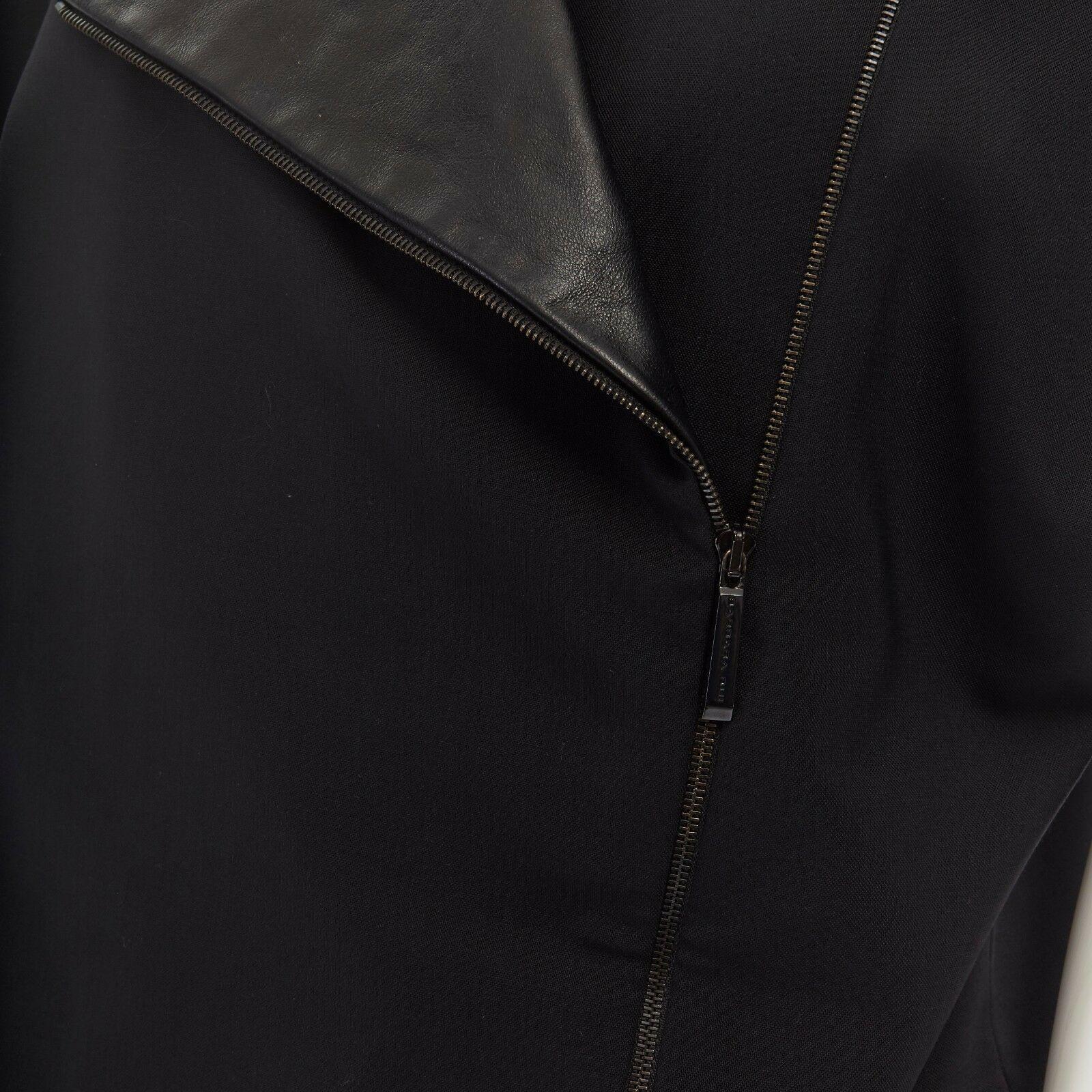BARBARA BUI black wool asymmetric leather biker collar sleeveless boxy vest FR36 4