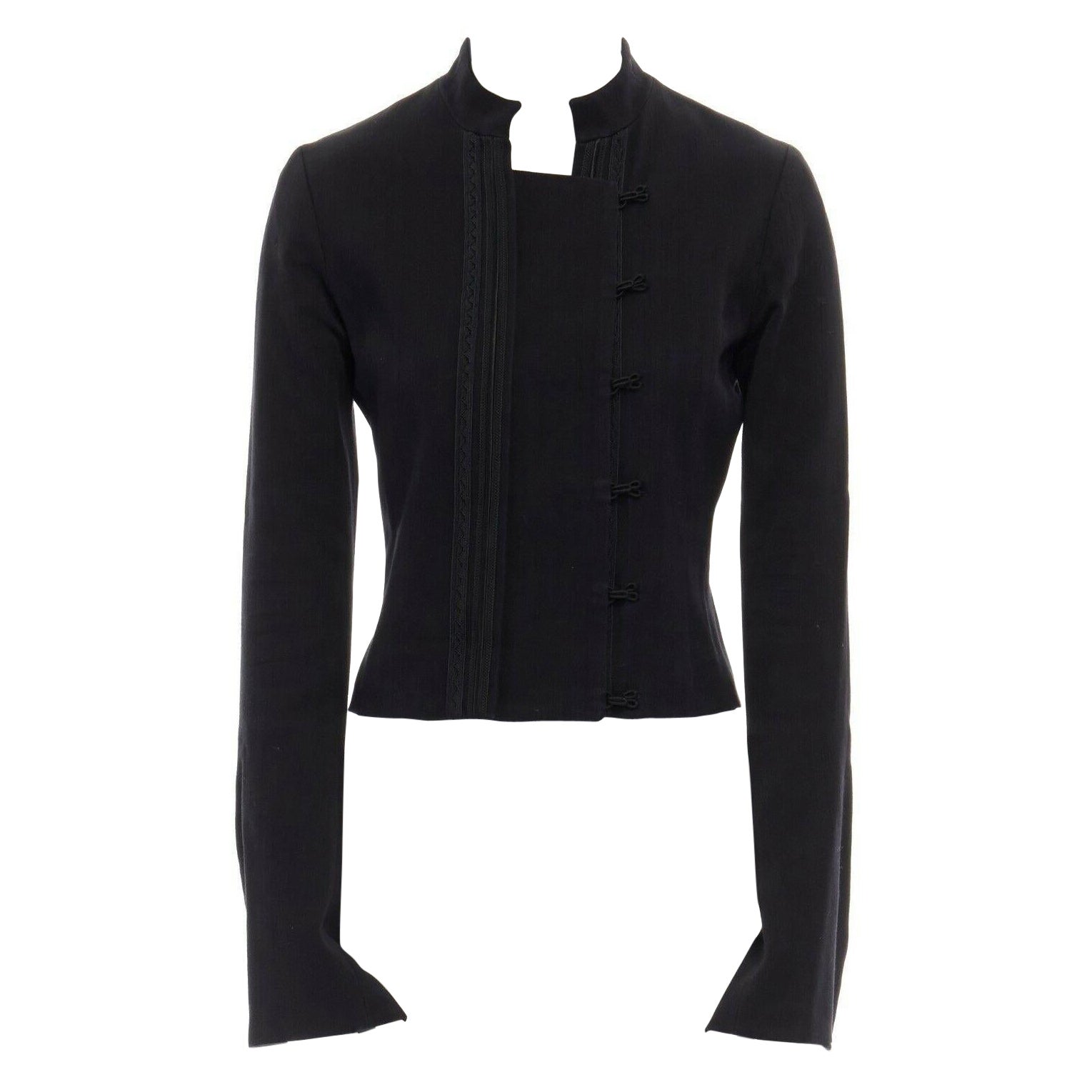 BARBARA BUI black wool cotton blend military embroidery trimmed cropped jacket S