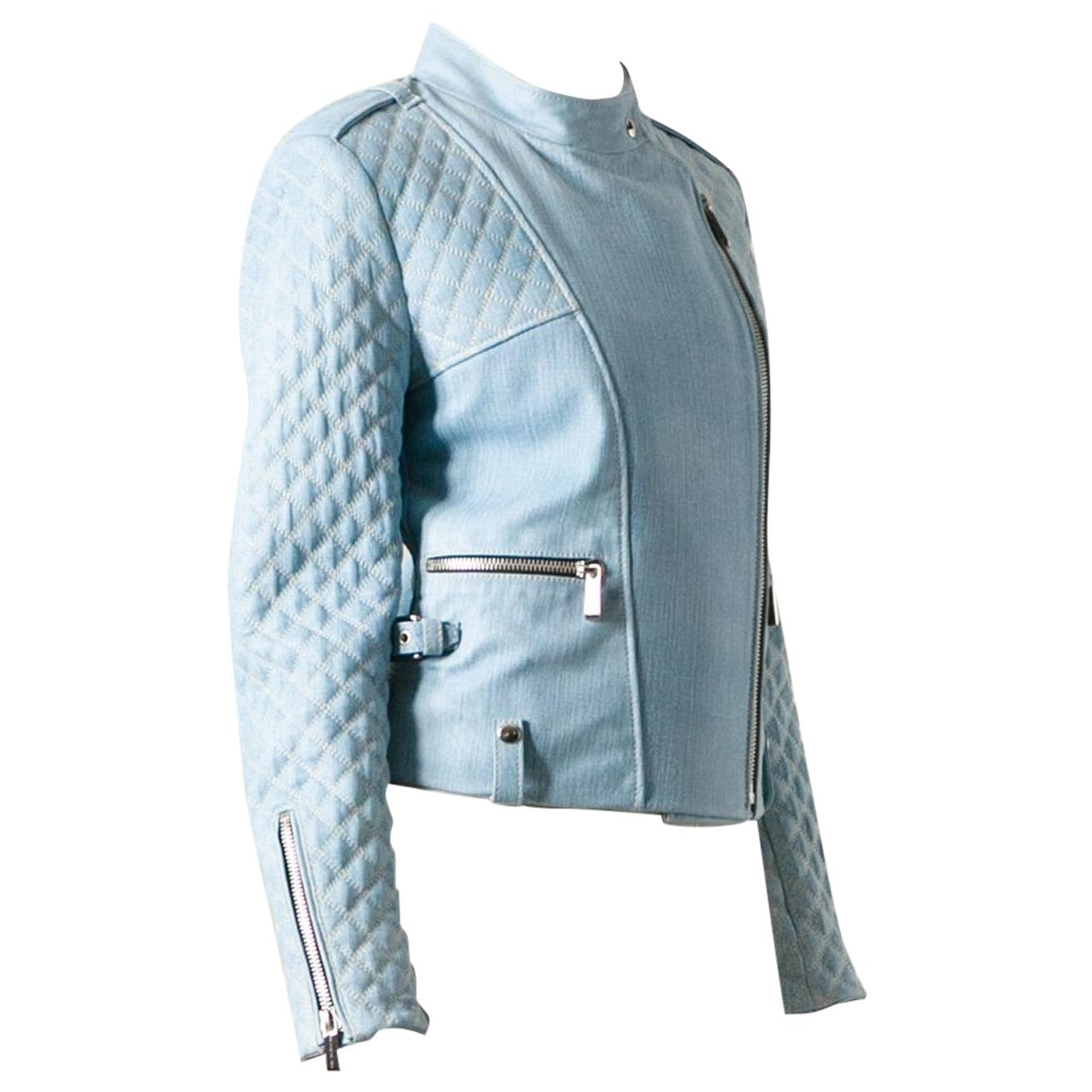 Barbara Bui Blue Coated Leather Jacket - Size US 6 For Sale